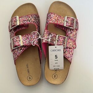 New Cherokee Pink Multi Colored Glitter Sandal